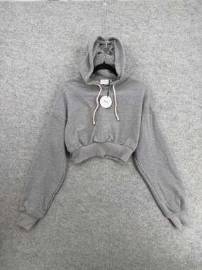 NWT NIA Heather Rib Knitted Crop Hoodie Size Medium
